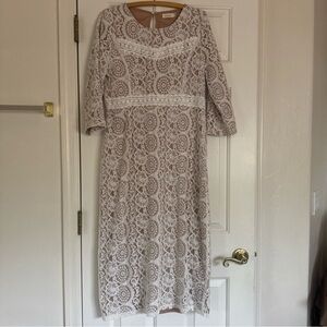 Roolee white Lace Overlay Midi Dress in Beige summer country chic pre owned